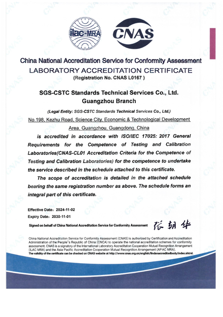 CNAS Accreditation (SGS-CSTC)