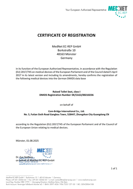 EU Representative Certificate 1 of 1
