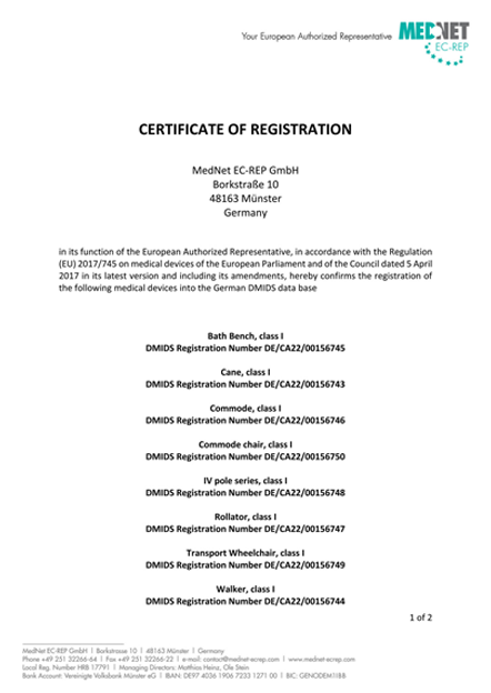 EU Representative Certificate 1 of 2